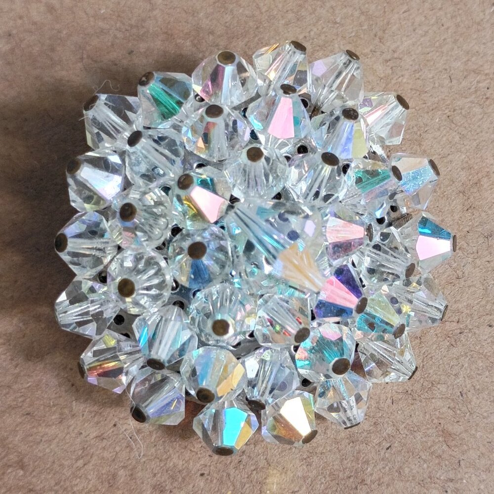 VTG Aurora Borealis Crystals Silver Tone Sparkle Brooch Costume Jewelry Pin 1.5"